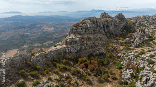 vista aérea de las formaciones rocosas del paraje natural del torcal de Antequera, Andalucía photo