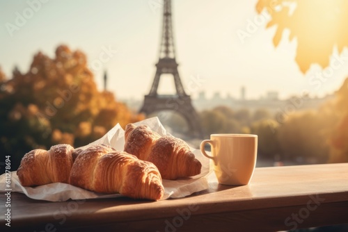French croissant coffee tower. Generate Ai © nsit0108