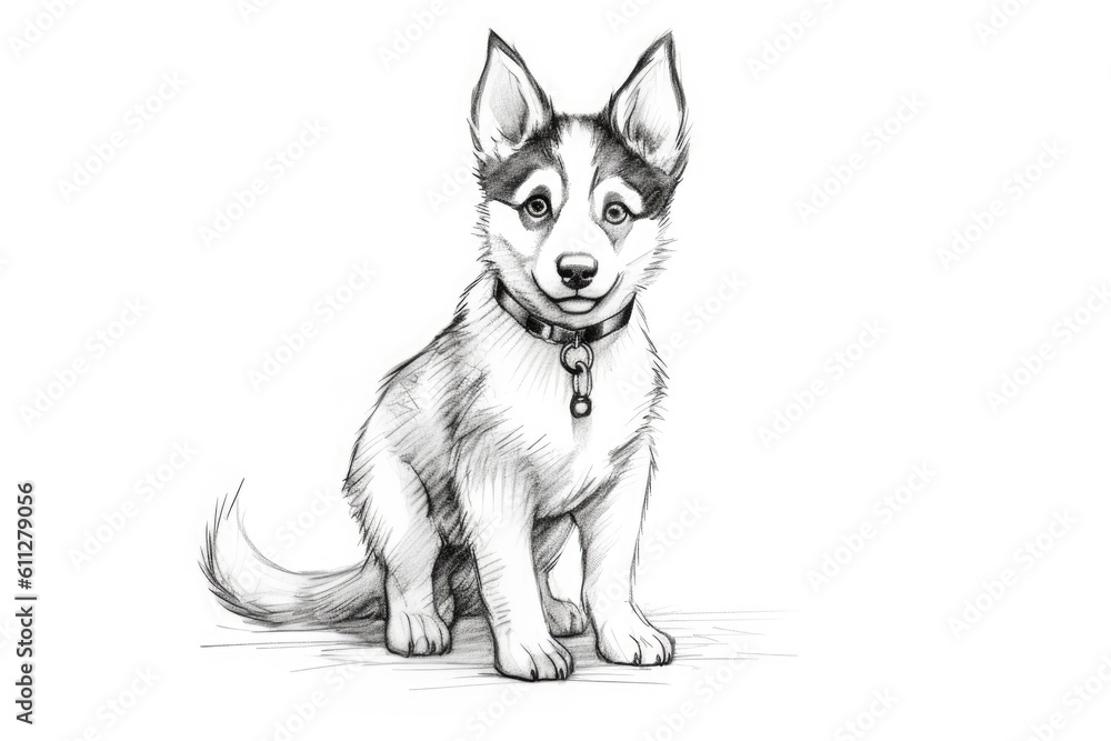 Cute Husky drawing on white background - generative AI