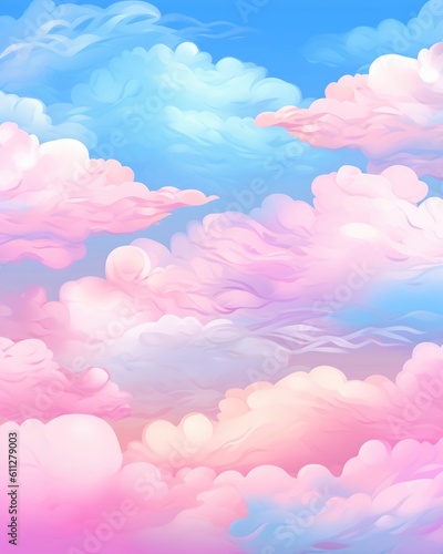 The sky had fluffy baby pink and blue pastel clouds. (Illustration, Generative AI)