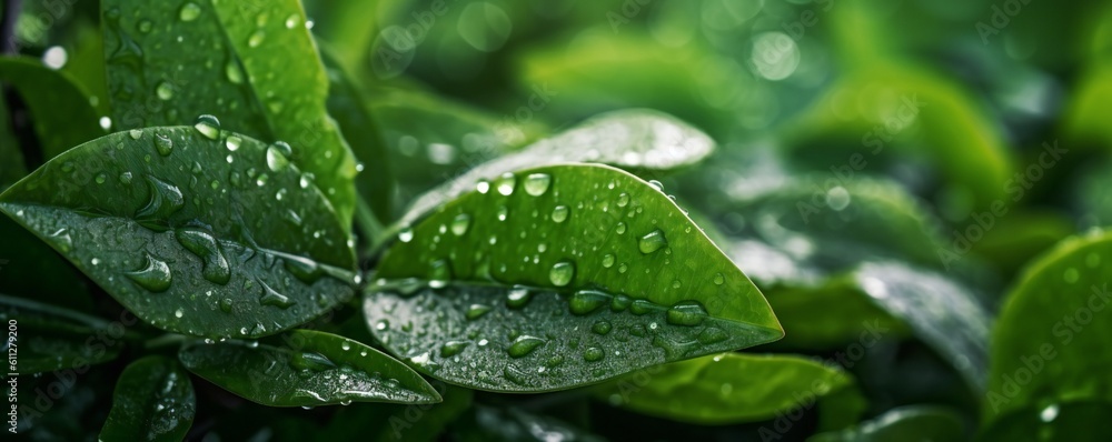 Soft majestic nature green leaves texture with dew Generative AI Soft majestic nature green leaves texture with dew Generative AI