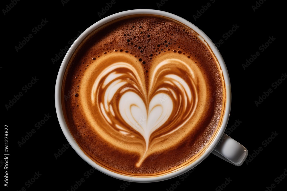 Latte art on coffee cup top view - created using generative AI tools Latte art on coffee cup top view - created using generative AI tools