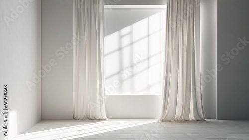 Empty white sunny room. Created with generative Ai technology.