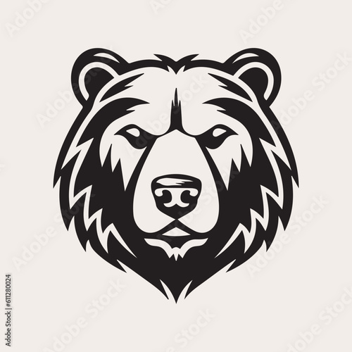 Bear head one color vector logo, emblem or icon. Tattoo art style.