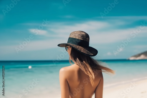 Girl on the beach. Created with generative Ai technology.