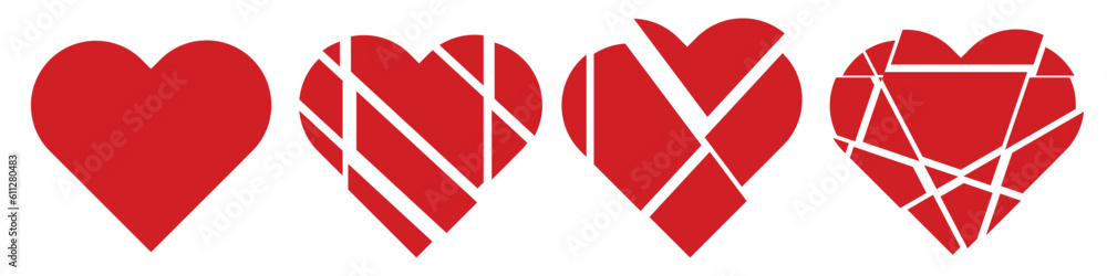 Red hearts love icons in flat design style. Vector illustration.EPS 10