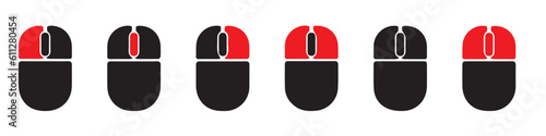 Set of computer mouse vector icons. Black pc mouse with wheel. Vector 10 Eps.