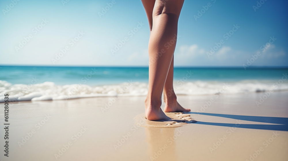 Girl's legs on the beach. Created with generative Ai technology. Stock ...