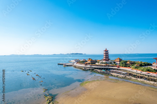 Aerial photo of Eight Immortals crossing the Sea scenic spot in Penglai, Shandong Province
