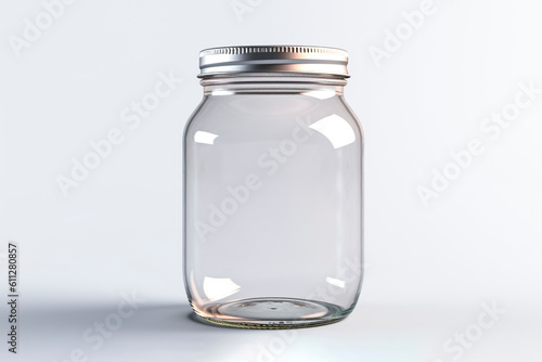 Empty glass mason jar on white background. Mockup. Generative AI.