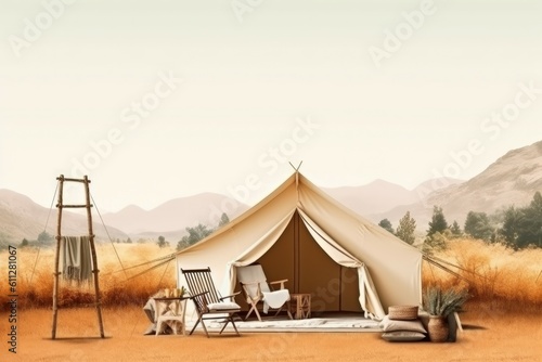 Glamping tent background. Generate Ai