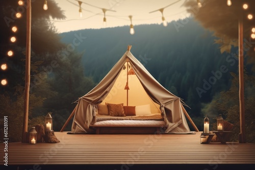 Glamping tent mockup background. Generate Ai