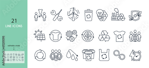 Circular economy icon. Reducing waste, using resources efficiently, and creating a sustainable system of production and consumption. Cooperation and resource sharing.Editable Stroke.  
