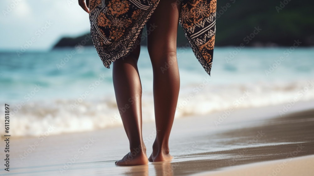 Girl's legs on the beach. Created with generative Ai technology. Stock ...