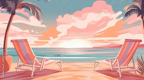 The background has pastel colors depicting a tropical beach. (Illustration, Generative AI) © HandmadePictures