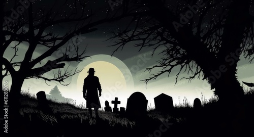 Graveyard silhouette. Generate Ai