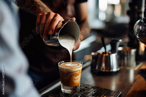 Passionate Small Business Owner Crafting Latte Art Masterpiece. Generative AI.