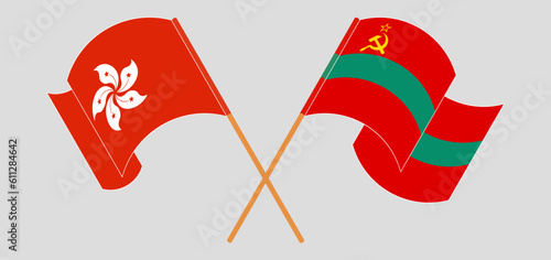 Crossed and waving flags of Hong Kong and Transnistria