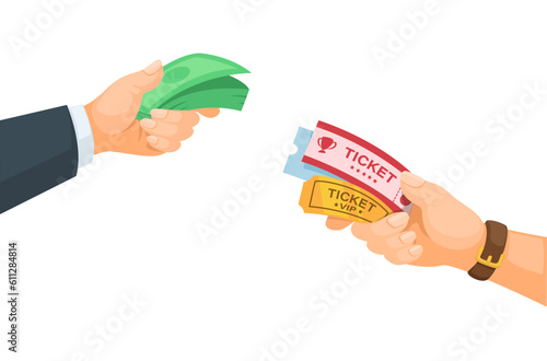 Businessman Hand Buy Ticket. Ticket Scalper Symbol Cartoon Illustration Vector