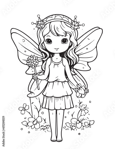 Fairy coloring book page for kids with simple details