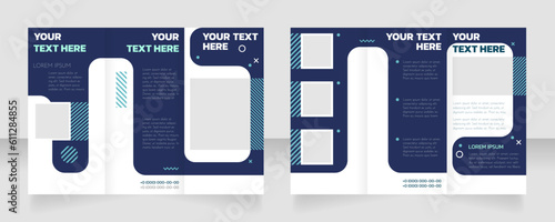 Business development conference trifold brochure template design. Zig-zag folded leaflet set with copy space for text. Editable 3 panel flyers. Josefin Sans Thin, Kanit-Bold, Regular fonts used