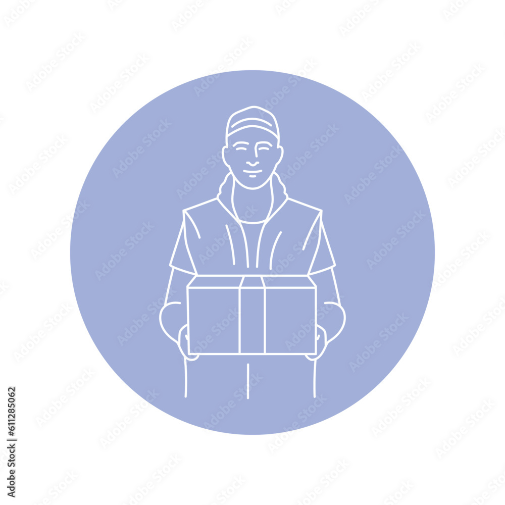 Courier delivery black line icon. Pictogram for web page