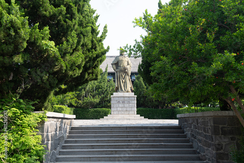 The statue of Qi Jiguang in Penglai Pavilion  Yantai  Shandong Province  in summer