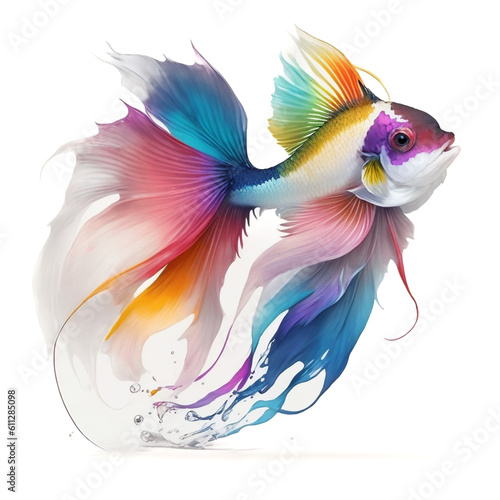 Fish in the painting is meticulously rendered with vivid colors, showcasing their unique patterns and intricate details in a captivating way, Generative AI. © DSM
