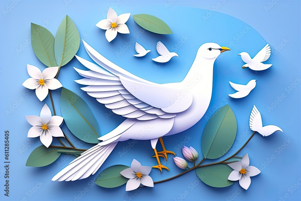 Obraz premium White Bird and Floral Background Generative AI