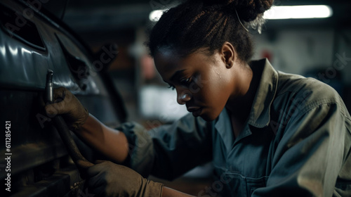 Women auto mechanics repair cars and motorcycles, made with Generative AI © millenius