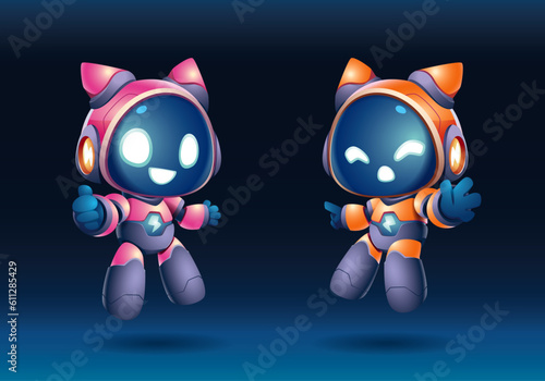 hi res cute little robot mascot colorful model character set	
