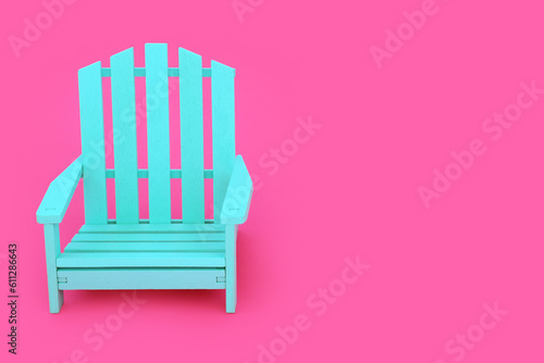 Alone Time with Wooden Blue Chair on Vivid Pink