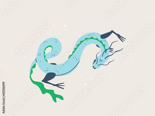 Decorative dragon. Mythological creature. Symbol of the Chinese zodiac sign. Vector isolated hand drawn illustration for design and print.