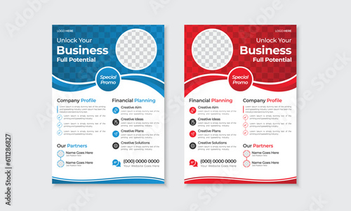 Red and Blue color modern creative business flyer  poster  pamphlet  brochure cover design template a4 size half page size for company industry promotion and growth  easy to use and edit  print ready.