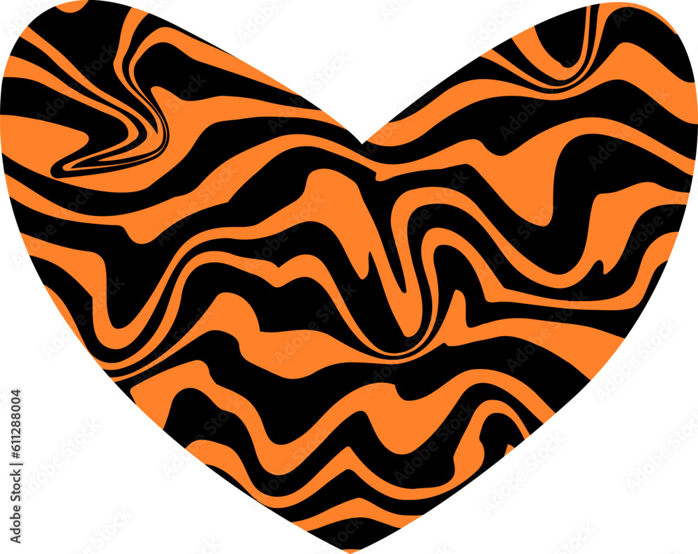 Obraz premium Tiger print vector heart isolated. Abstract decor heart. Orange and black love symbol 