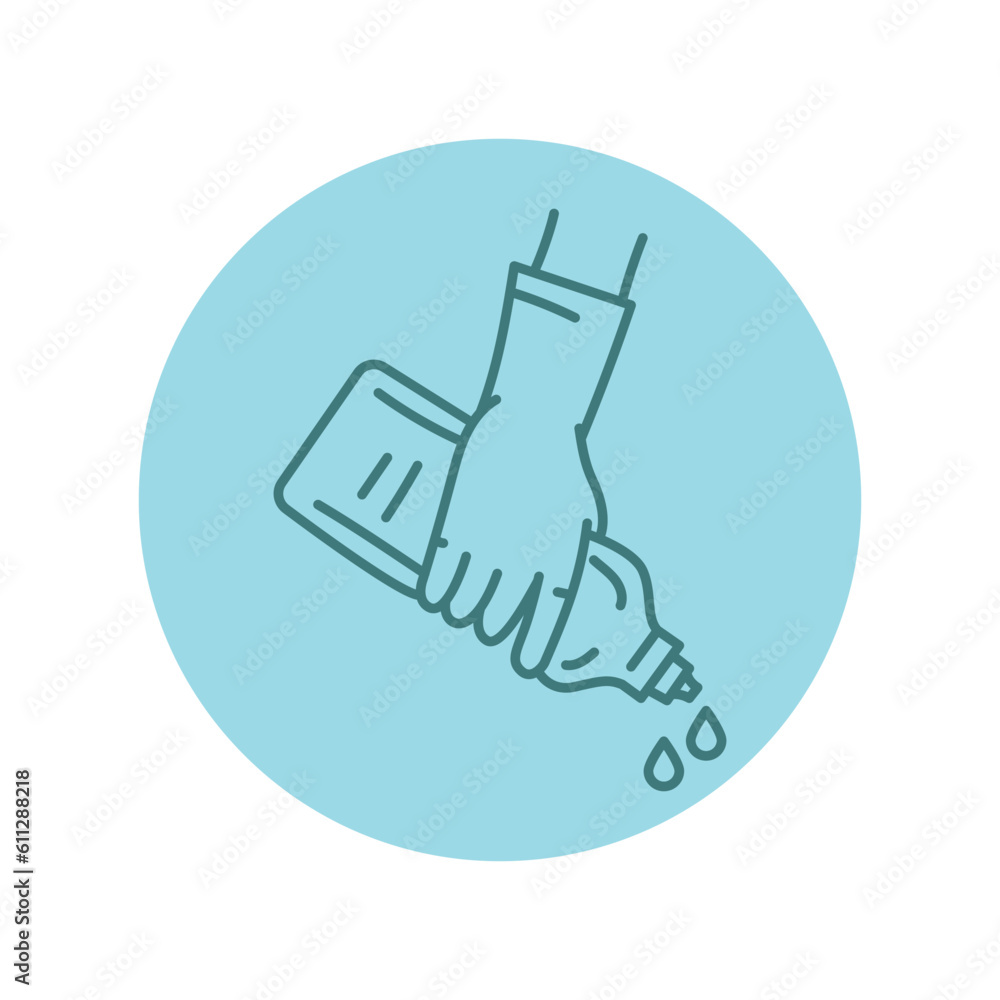 Hand with detergent black line icon. Cleaning company Hand with detergent black line icon. Cleaning company