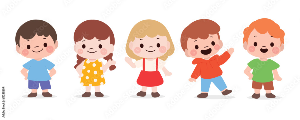 Cute kids characters vector set. Collection of kindergarten, girls, boys, children with different poses, happy, smile. Happy international children's day illustration for education, back to school. Cute kids characters vector set. Collection of kindergarten, girls, boys, children with different poses, happy, smile. Happy international children's day illustration for education, back to school.