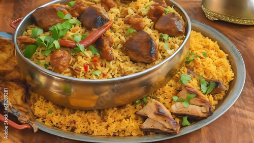 Kabsa, a popular dish in the Arab countries, made of meat, rice and some spices