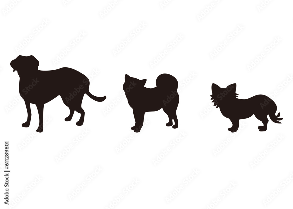 ラブラドール・レトリバー、チワワ、柴犬のシルエット素材、ベクター ラブラドール・レトリバー、チワワ、柴犬のシルエット素材、ベクター