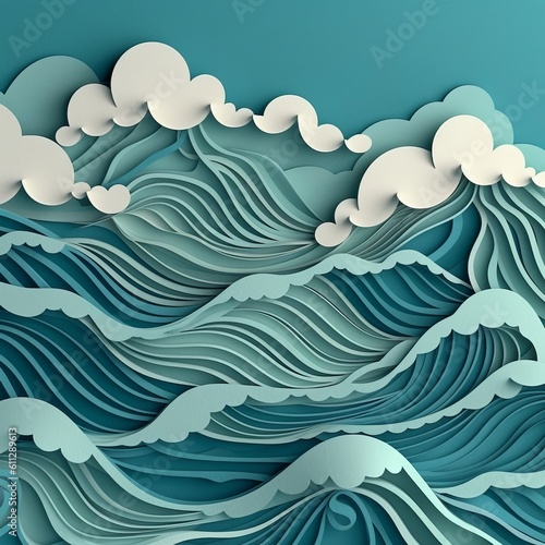 background with waves, paper style Generative AI © zolotons