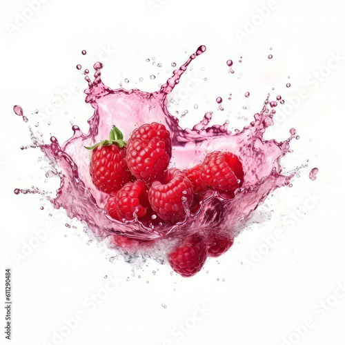 Raspberries juice splash red pink isolated on white background