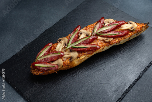 Polish fast food casserole on a dark background