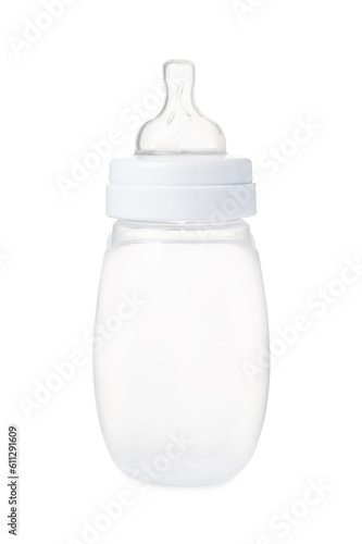 One empty feeding bottle for infant formula isolated on white