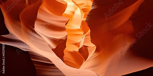 Beautiful futuristic banner with dark orange, maroon and pastel orange color. Antelope Canyon im Navajo Reservation bei Page, Arizona USA. Artwork and travel concept.