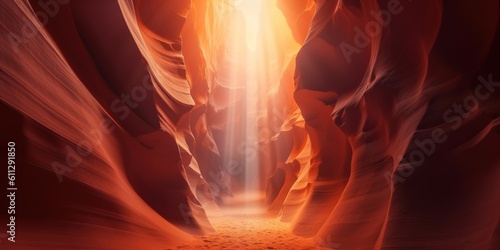 Beautiful futuristic banner with dark orange, maroon and pastel orange color. Antelope Canyon im Navajo Reservation bei Page, Arizona USA. Artwork and travel concept.