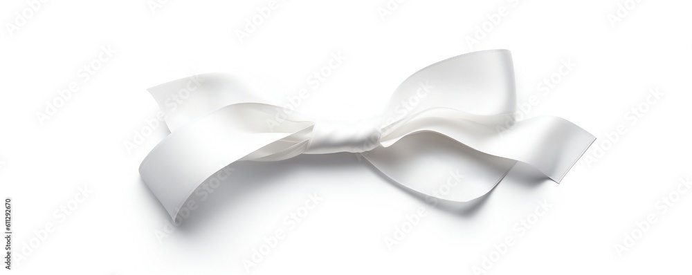 White bow ribbon on white background Generative AI White bow ribbon on white background Generative AI