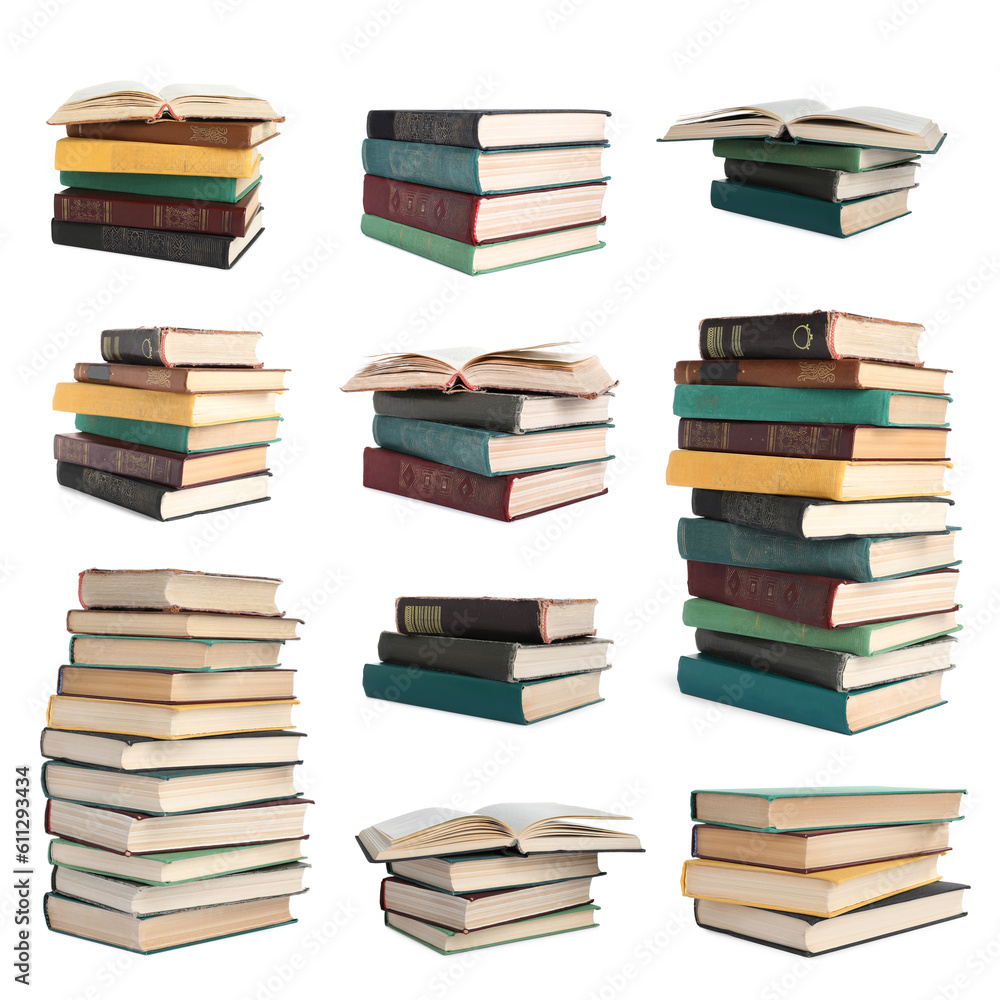 Set of stacked books isolated on white Set of stacked books isolated on white