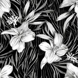 decorative seamless tileable lily flower pattern, repeating background, tileable wall print, floral, generative AI