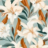 decorative seamless tileable lily flower pattern, repeating background, tileable wall print, floral, generative AI
