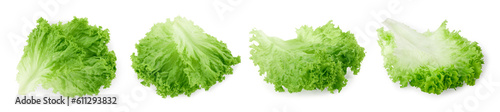 Collage with fresh lettuce leaves on white background